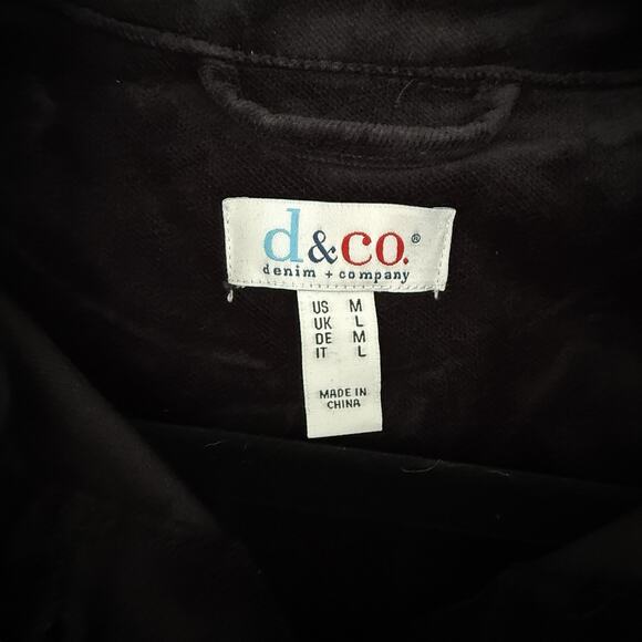 Denim & Co Jacket Coat Sz Medium Black Velveteen Silver Buttons Pockets - Picture 3 of 5